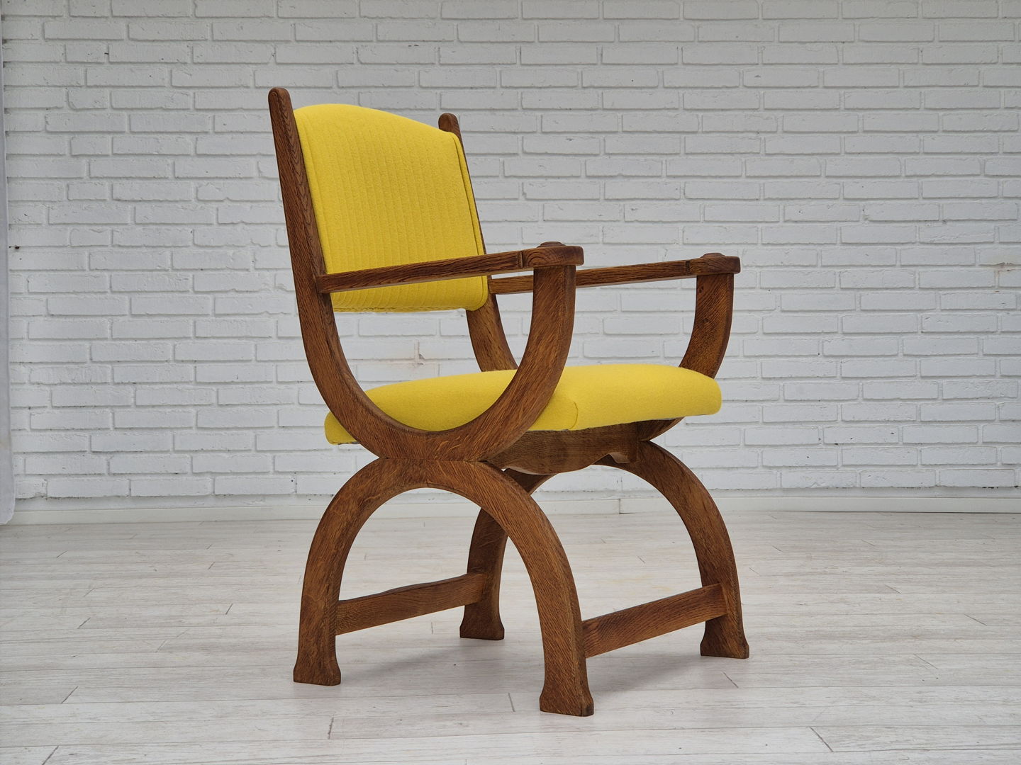 1950s, reupholstered Danish armchair, Gabriel furniture wool, oak wood.