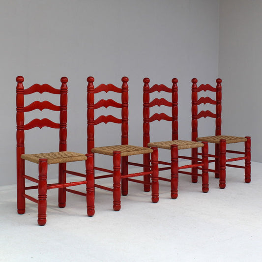 Set red Italian Rush Chairs