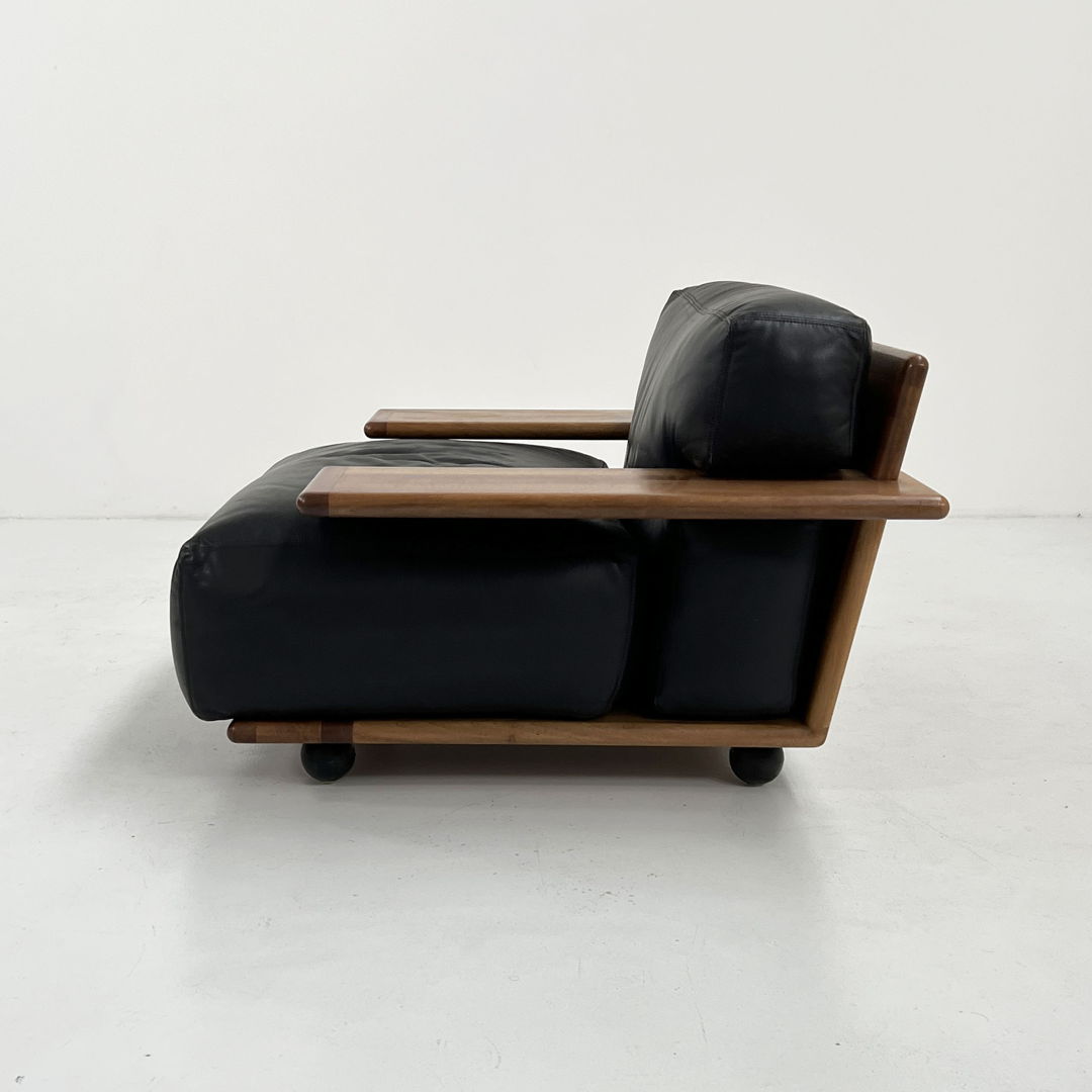 Pianura Armchair in Black Leather by Mario Bellini for Cassina, 1970s