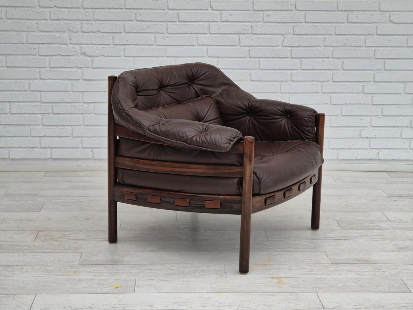 1970s, Scandinavian design by Arne Norell, lounge chair, original condition, leather, beech wood.