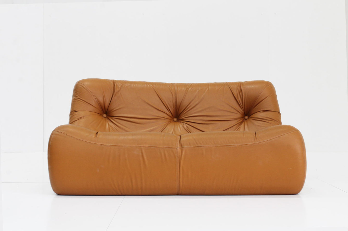 Cognac Leather Kali sofa by Michel Ducaroy for Ligne Roset