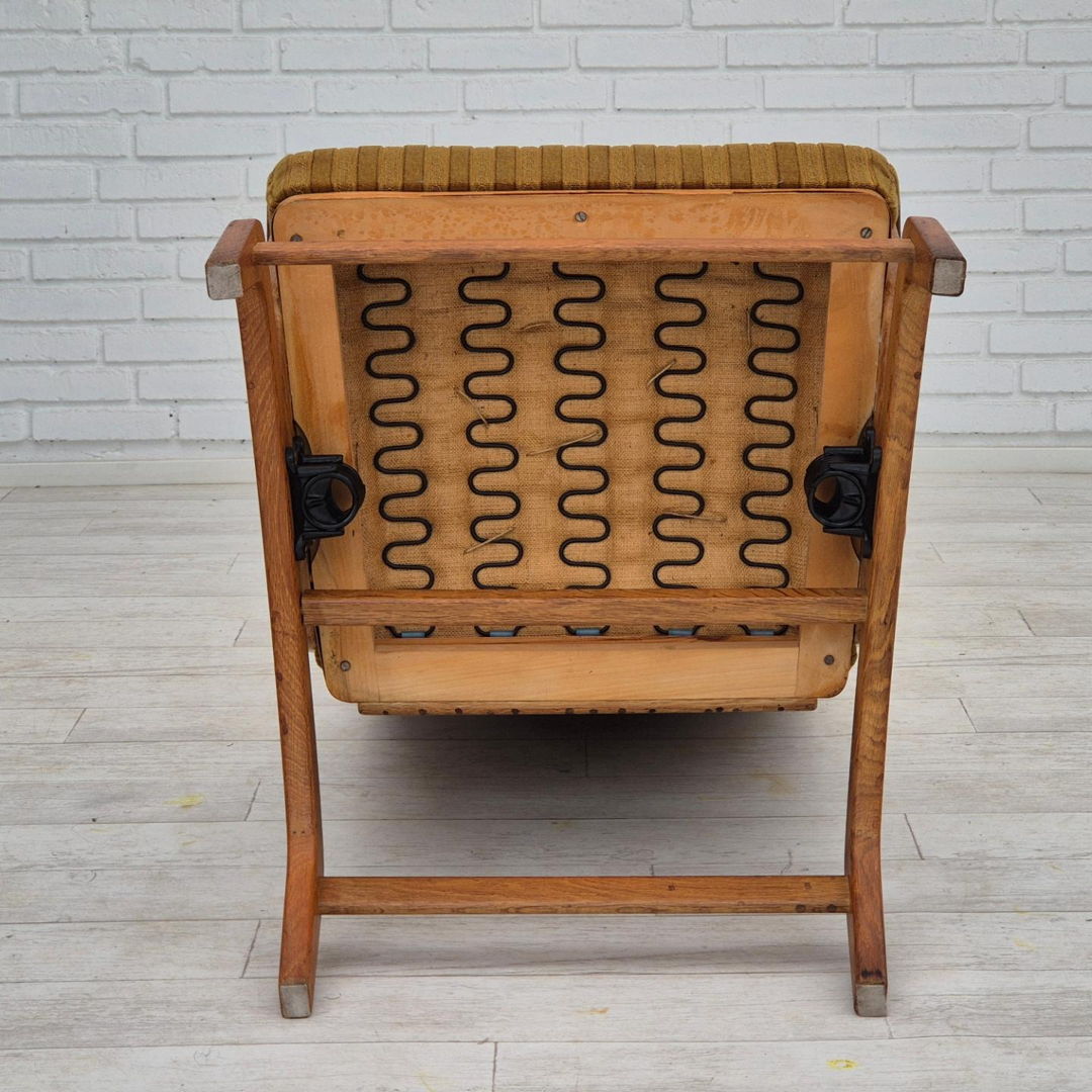 1960s, Danish design, oak wood rocking chair with footstool, furniture wool, original condition.