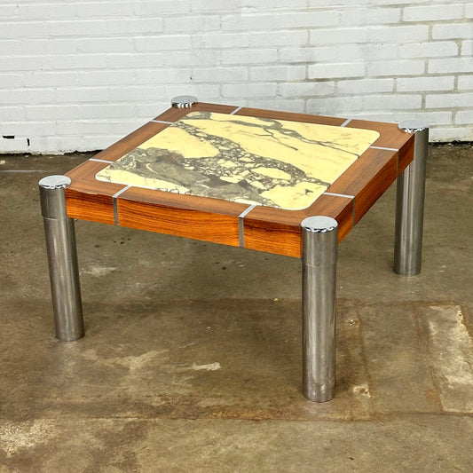 Vintage coffee table with marble in combination with wood and chrome