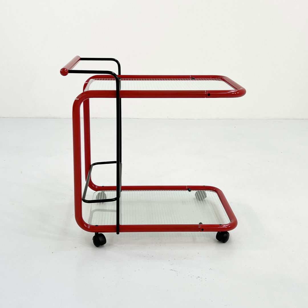 Red Postmodern Serving Trolley with Quaderna Pattern, 1980s
