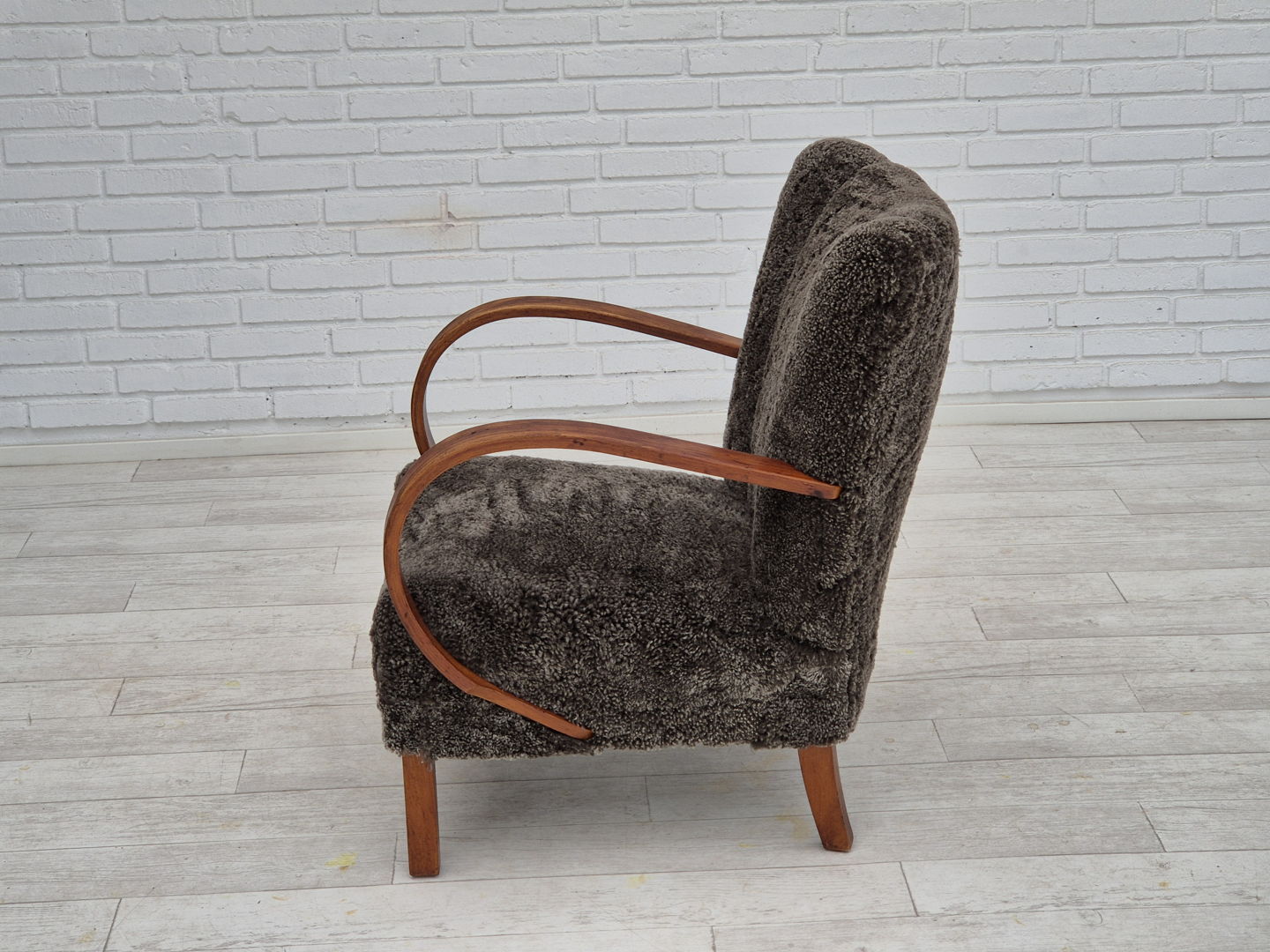 1950s, Danish design, refurbished armchair, geniue sheepskin "Wellington".