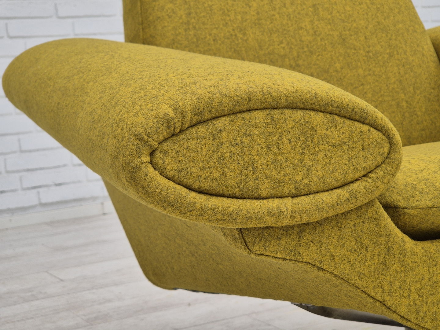 1960s, Danish design by Johannes Andersen, completely reupholstered swivel armchair, furniture wool.