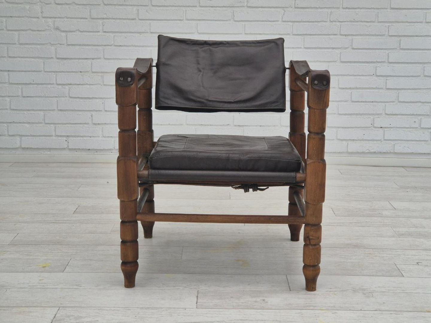 1960s, Scandinavian "Safari" lounge chair, original condition, leather, beech wood.