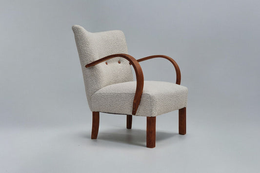 1960s, reupholstered Danish art-deco armchair, beech wood, leather.