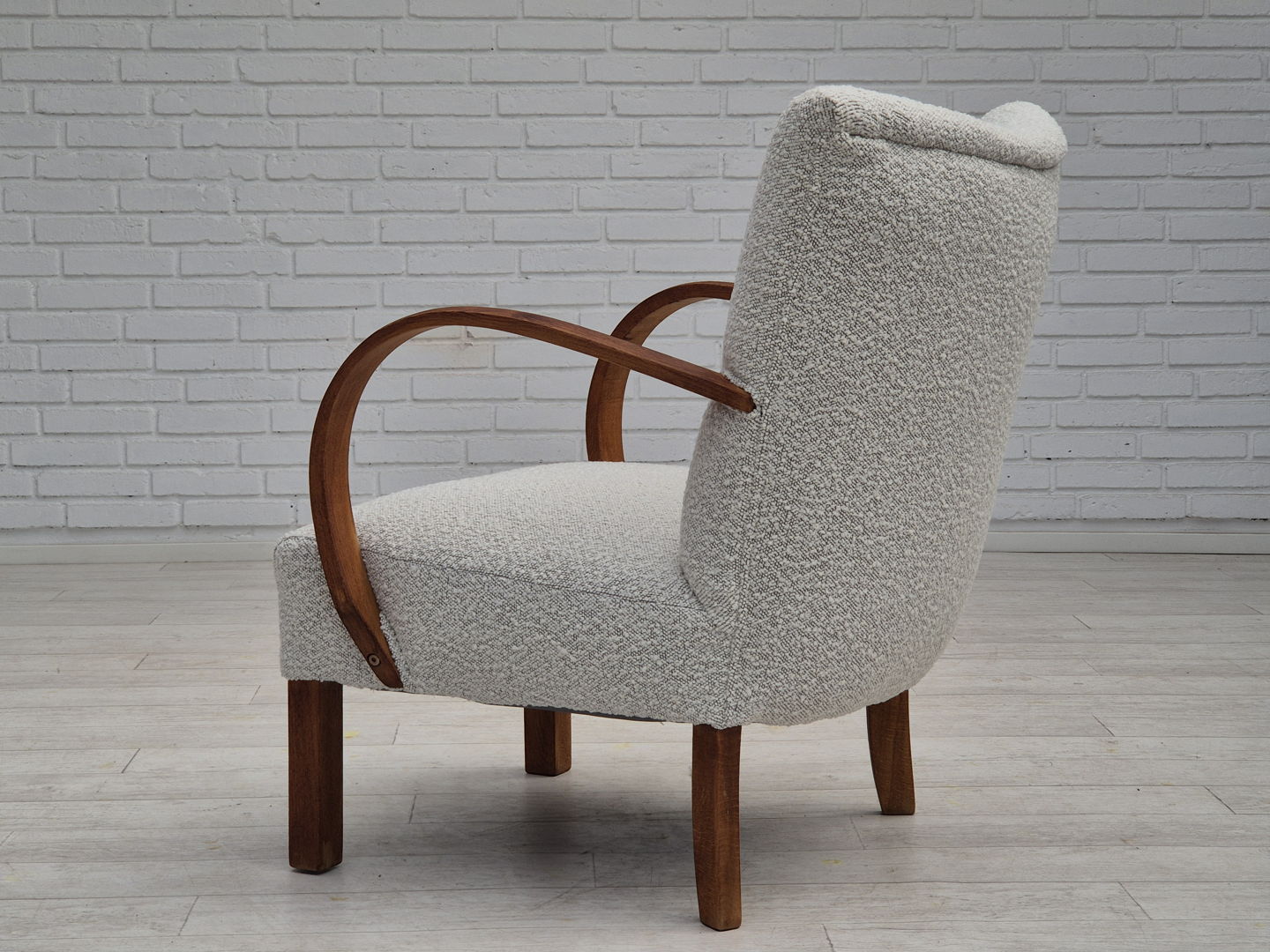 1960s, reupholstered Danish art-deco armchair, beech wood, leather.