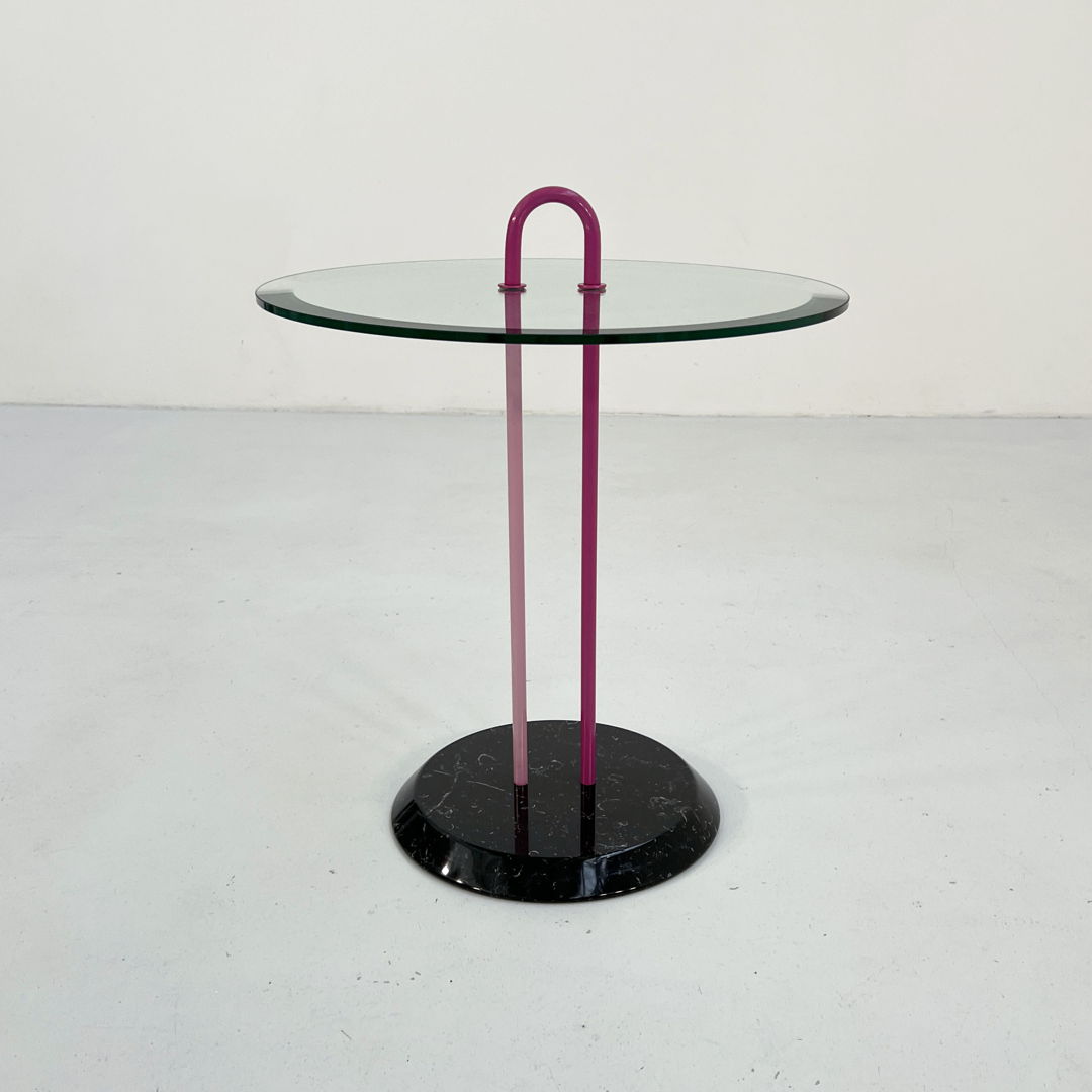 Pink Glass and Marble Side Table by Vico Magistretti for Cattelan Italy, 1980s