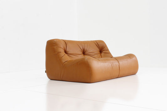 Cognac Leather Kali sofa by Michel Ducaroy for Ligne Roset