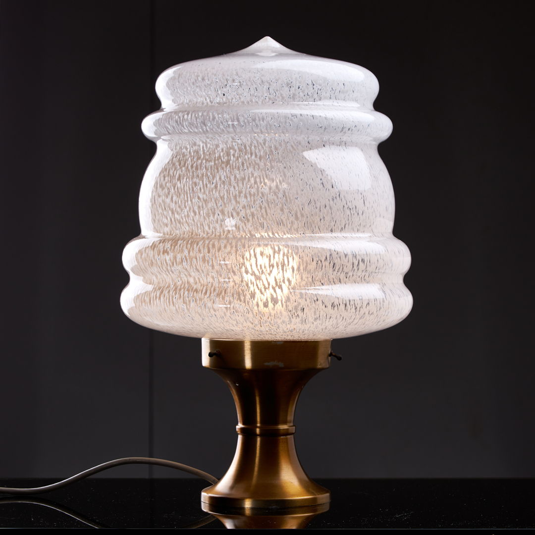 Carlo Nason Table Lamp with Transparent-White Blown Loop Murano Glass