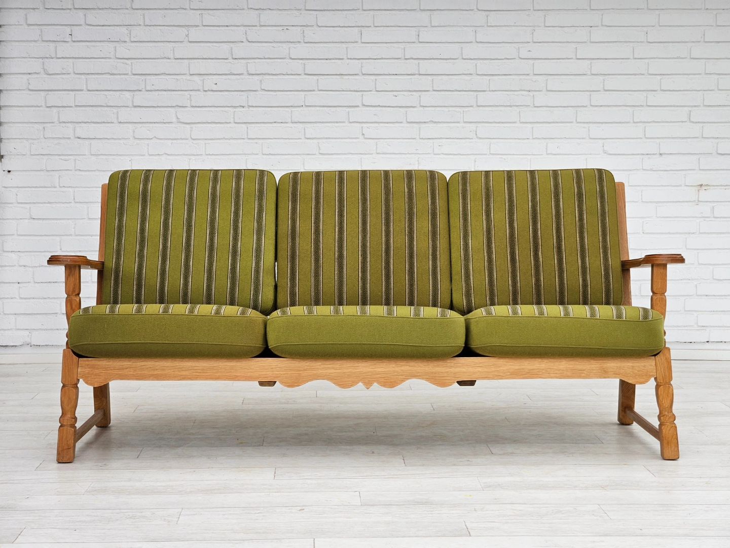 1970s, Danish design, 3 seater sofa in original condition, solid oak wood, furniture wool.