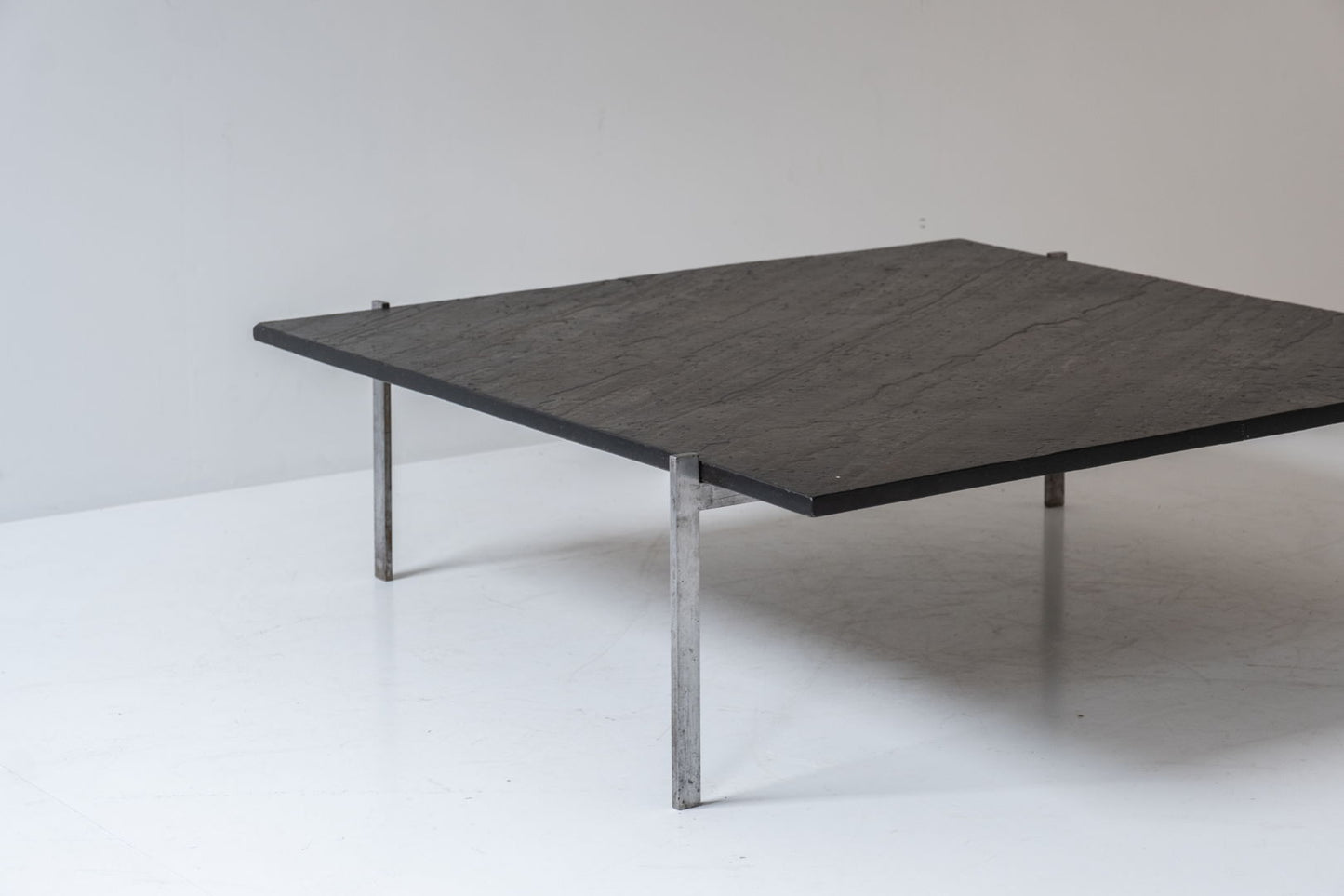 Square slate stone coffee table from the 1950s.