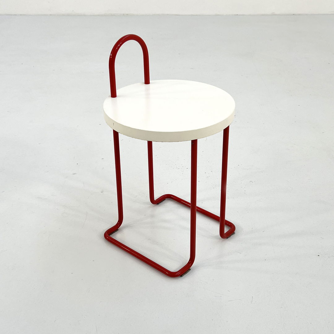 Red Bathroom Stool in Wood & Metal, 1980s