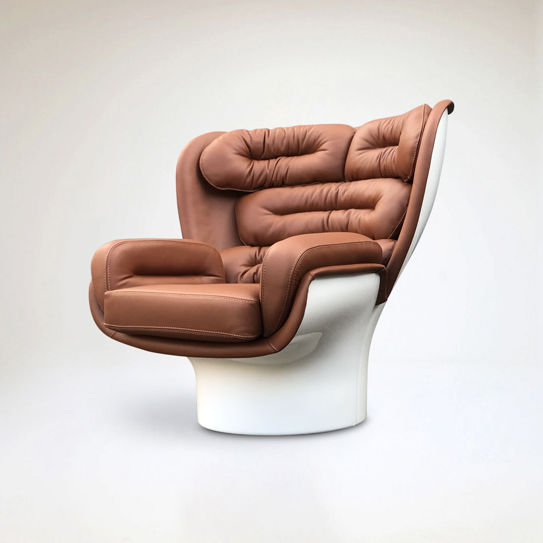 Cognac and white Elda chair by Joe Colombo for Longhi Italy