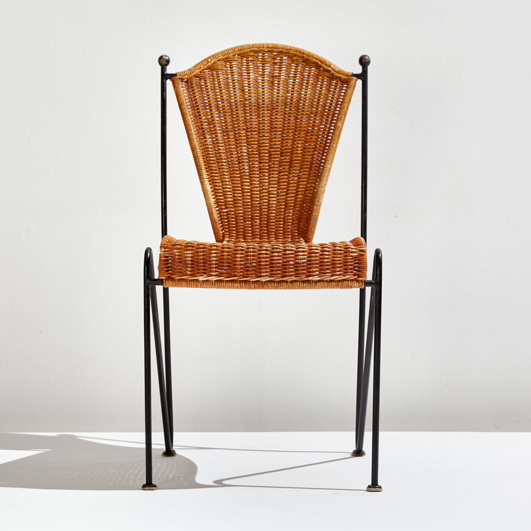 WICKER AND IRON CHAIR BY FREDERICK WEINBER, SET OF 6