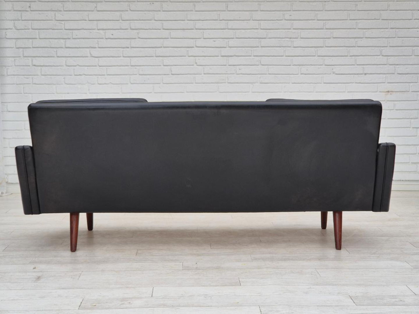 1970s, Danish design, 3 seater sofa, original condition, leather, teak wood.