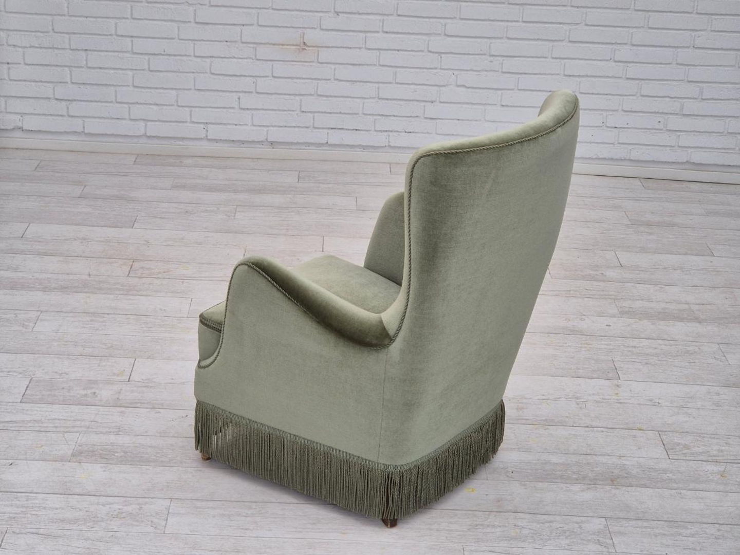 1970s, Danish armchair, velour, beech wood, original excellent condition.