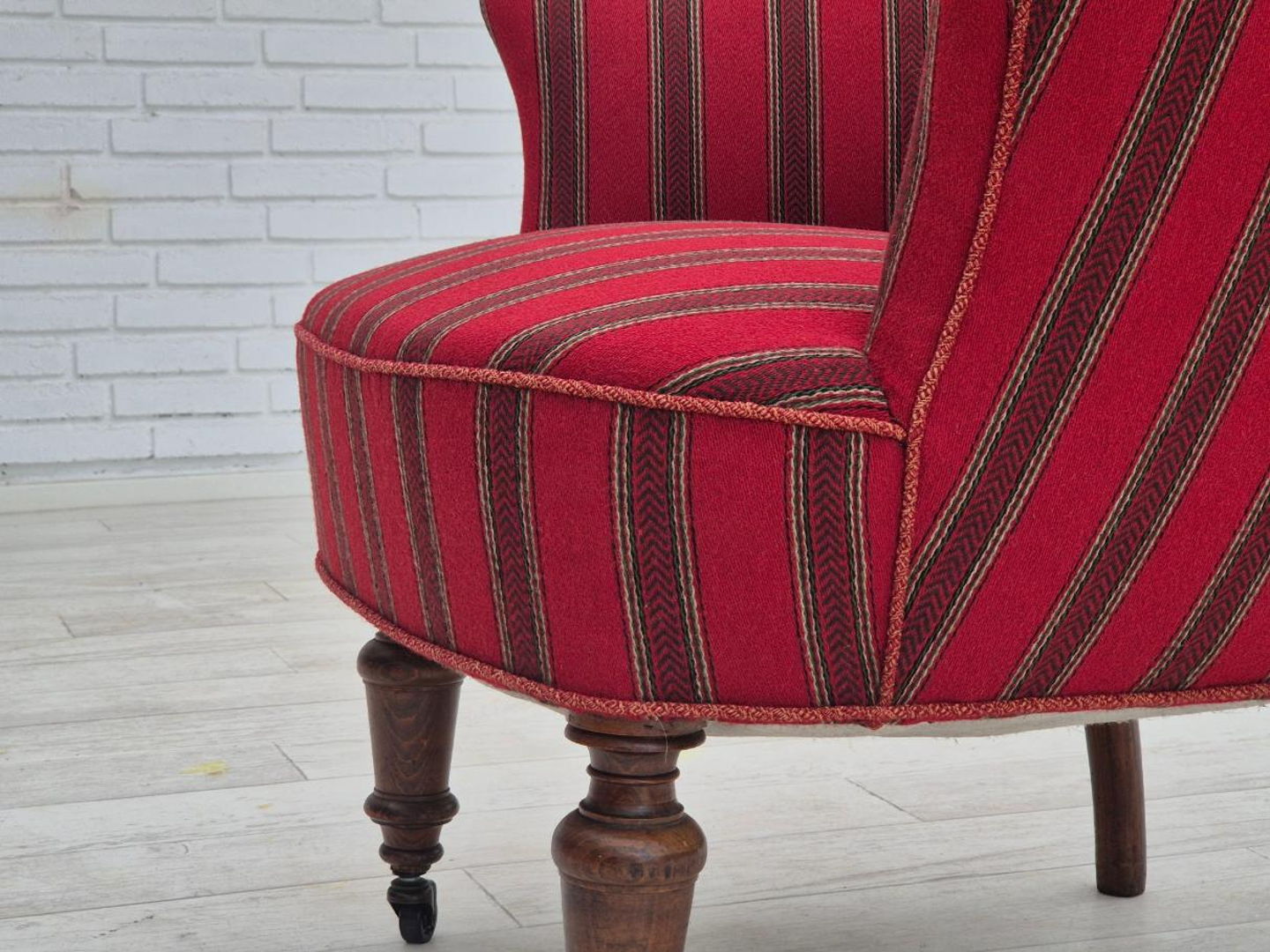 1950s, Danish lounge chair, original condition, red furniture wool.