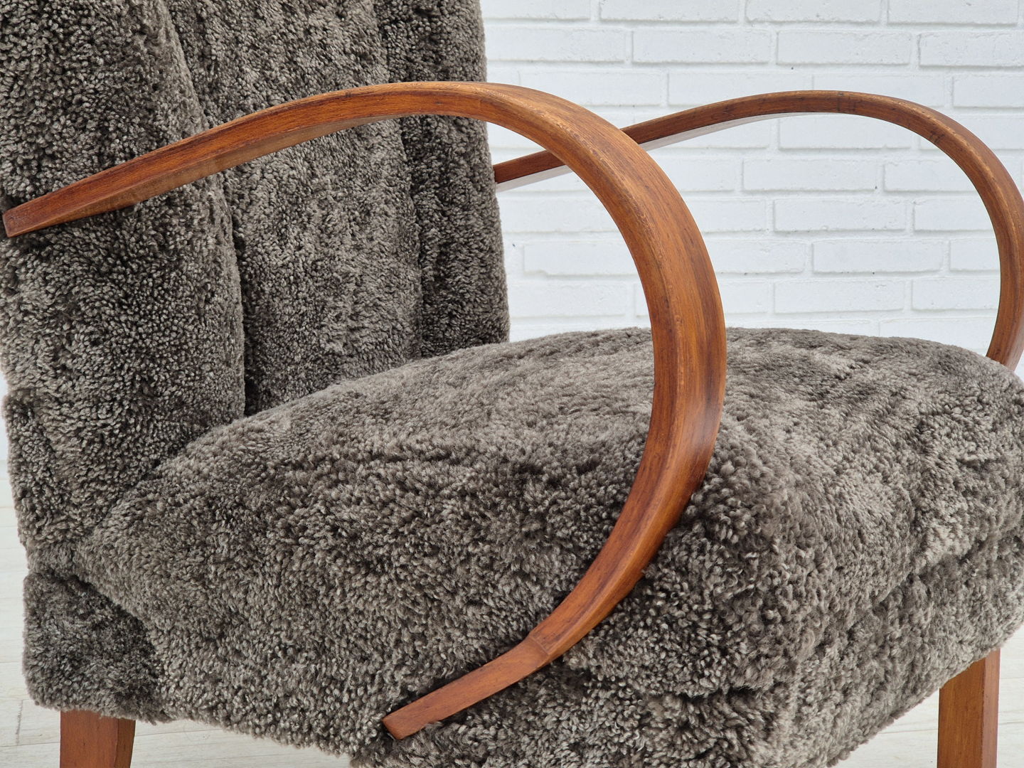 1950s, Danish design, refurbished armchair, geniue sheepskin "Wellington".