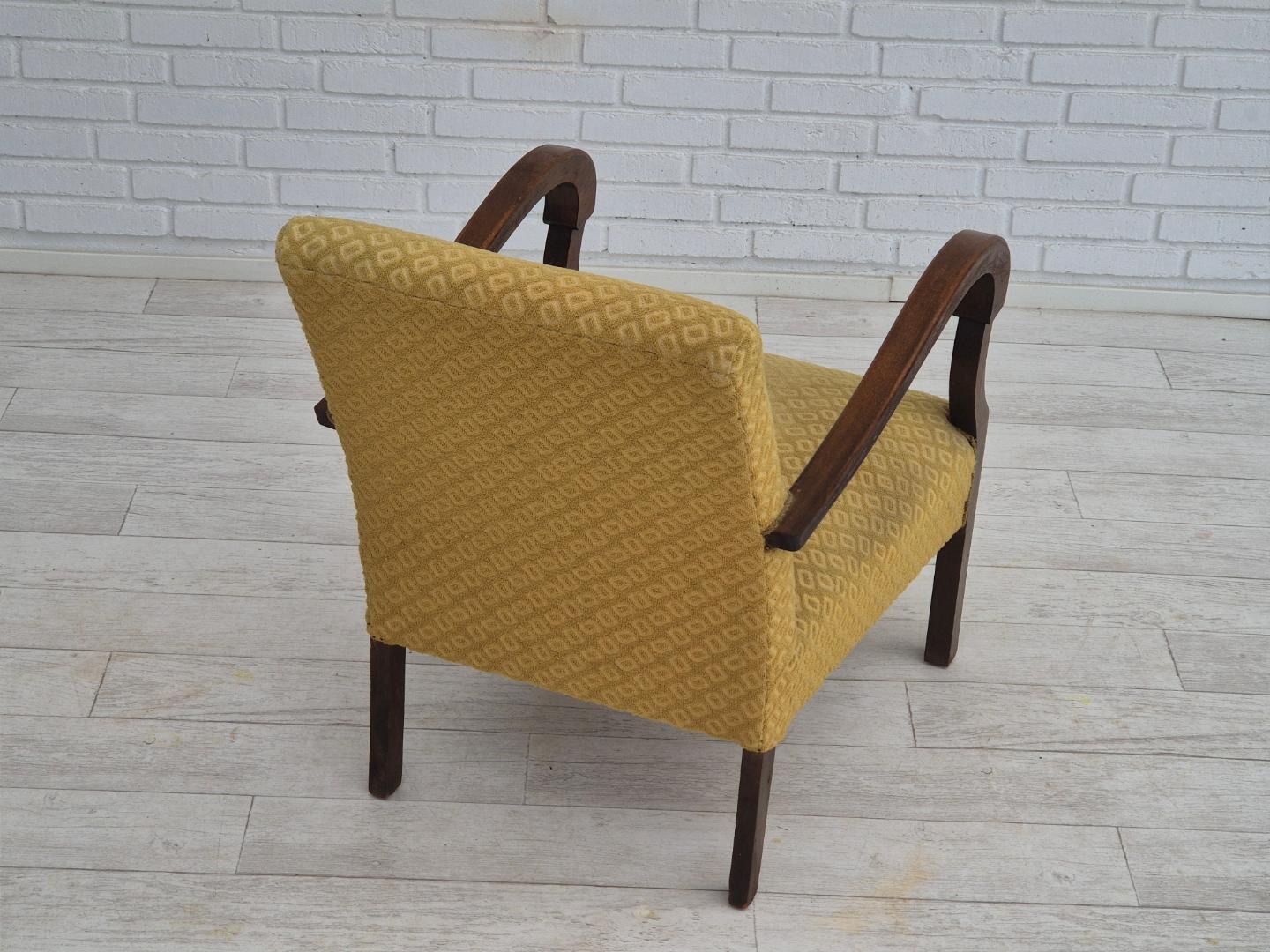 1950s, Danish design, armchair in original condition, furniture cotton/ wool fabric.