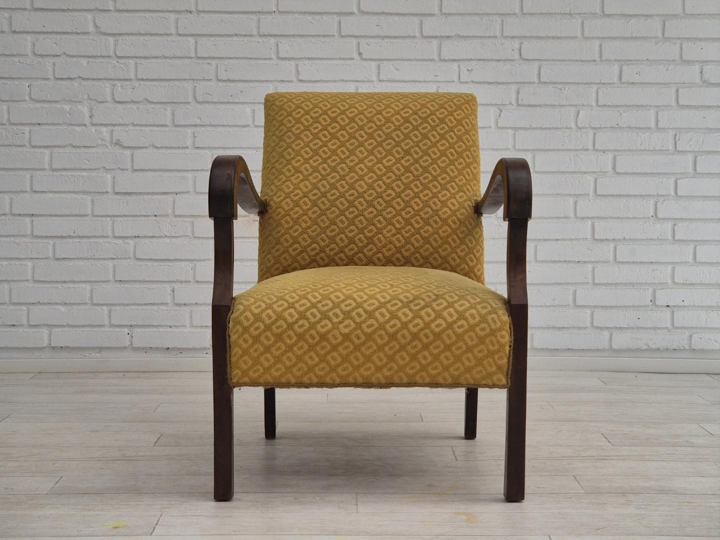 1950s, Danish design, armchair in original condition, furniture cotton/ wool fabric.