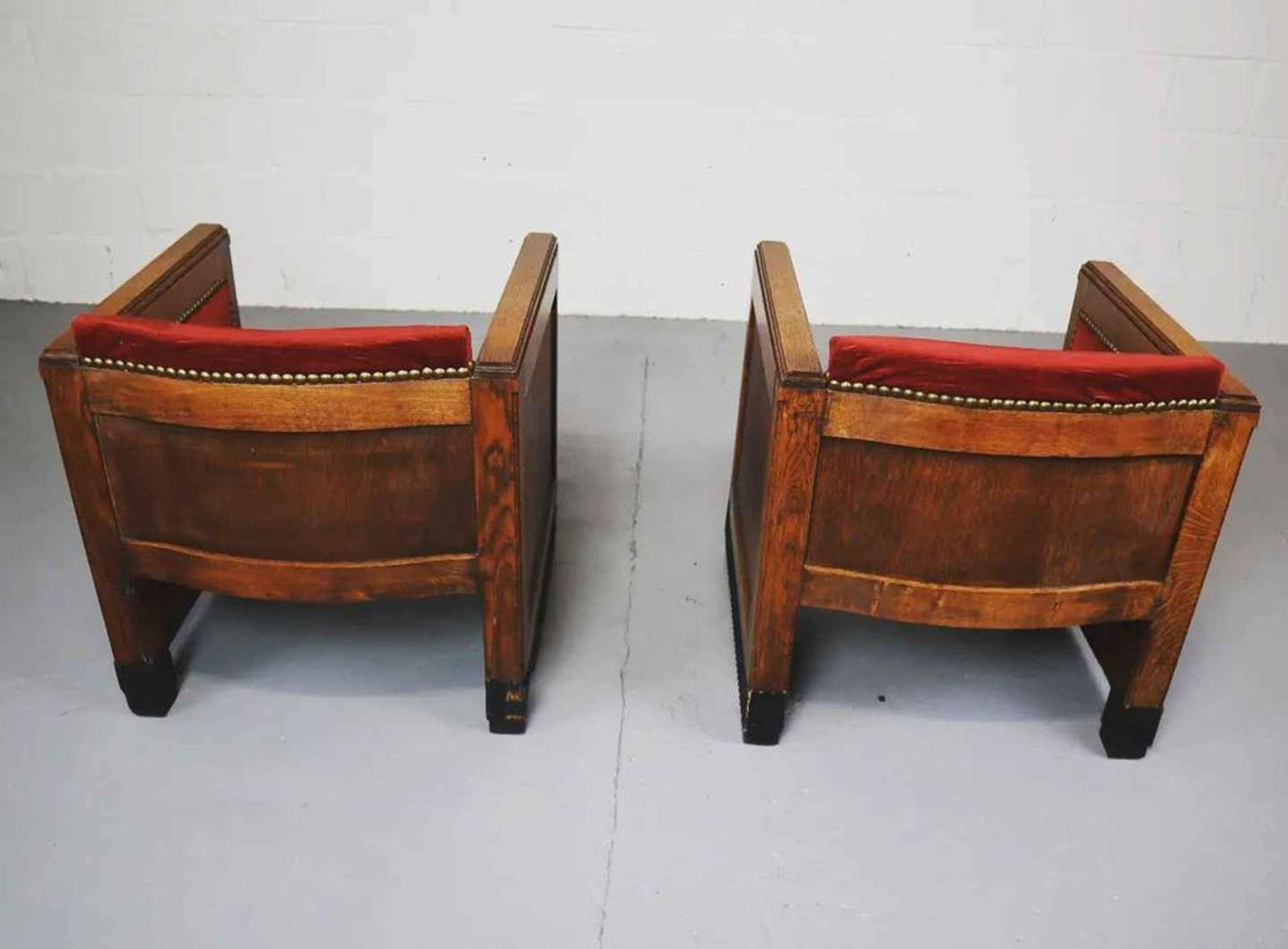 Art Deco Amsterdamse School Oak and Velours Armchairs