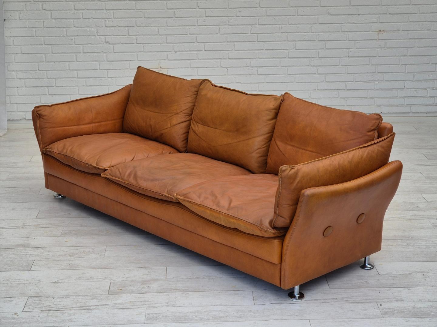 1970s, Danish 3 seater sofa, leather, original good condition.