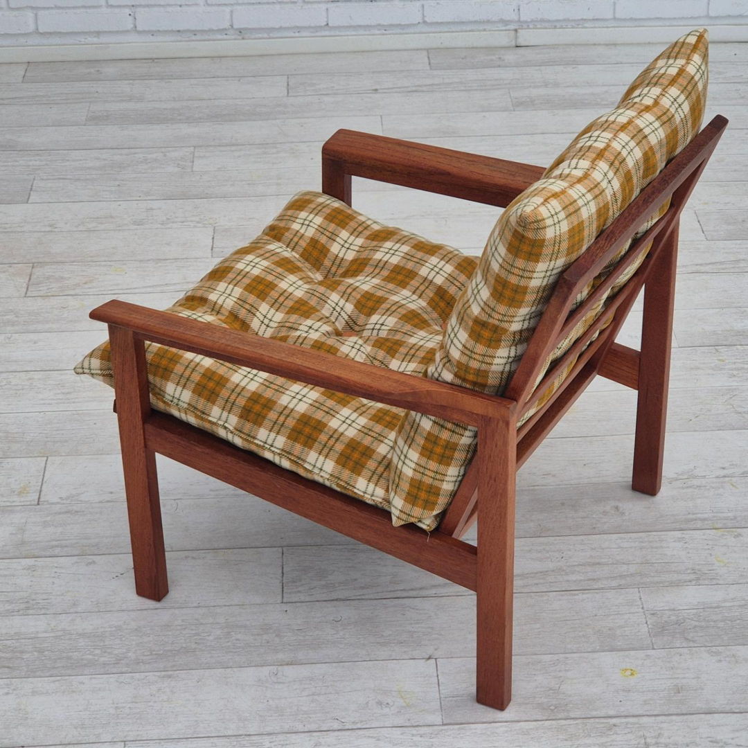 1970s, Danish lounge chair, original condition, furniture wool fabric, teak wood.