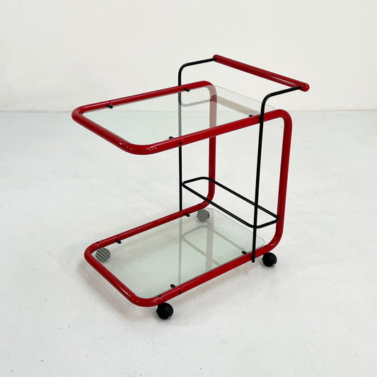 Red Postmodern Serving Trolley with Quaderna Pattern, 1980s