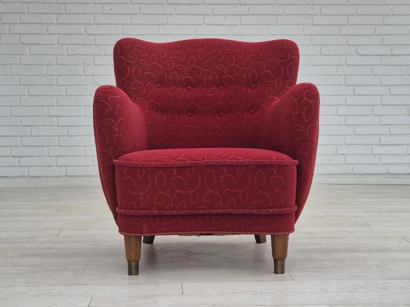 1960s, Danish relax armchair, original condition, red cotton/wool.