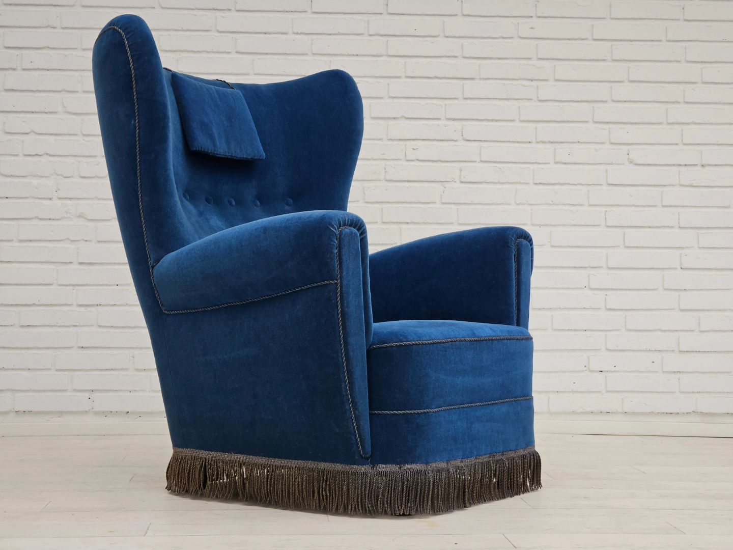 1960s, Danish highback relax armchair, original condition, blue furniture velour.