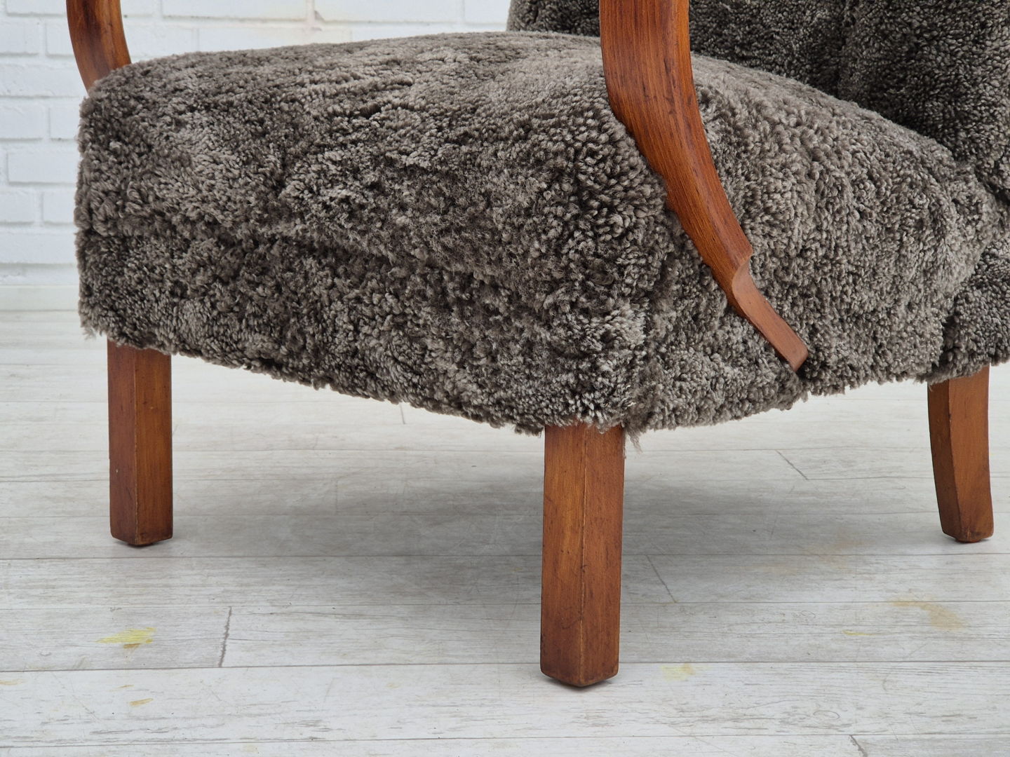 1950s, Danish design, refurbished armchair, geniue sheepskin "Wellington".