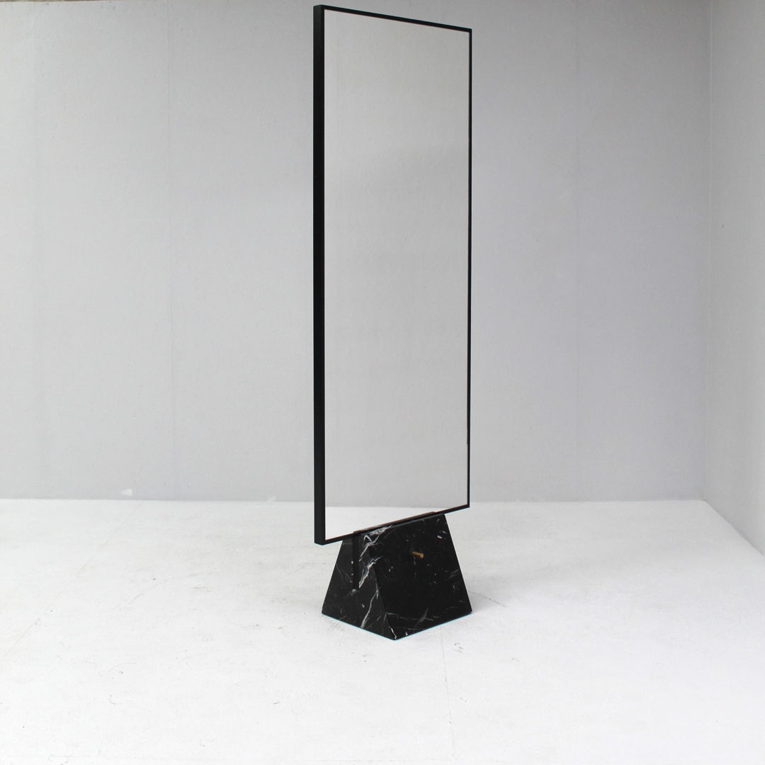 Vintage Italian Standing Mirror with Black Marble Base, 1970s