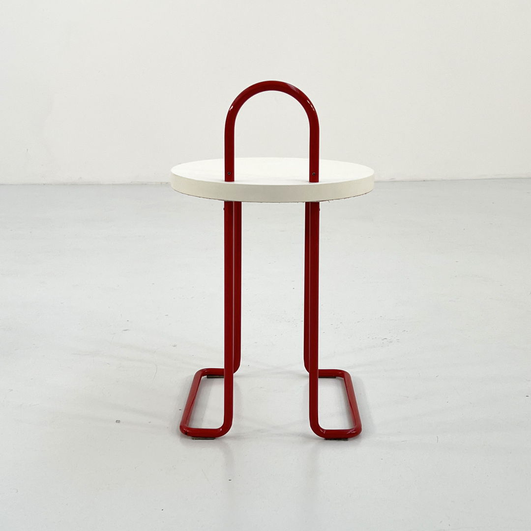 Red Bathroom Stool in Wood & Metal, 1980s