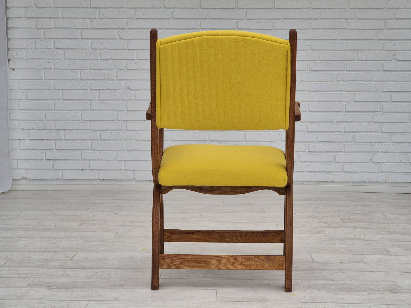 1950s, reupholstered Danish armchair, Gabriel furniture wool, oak wood.