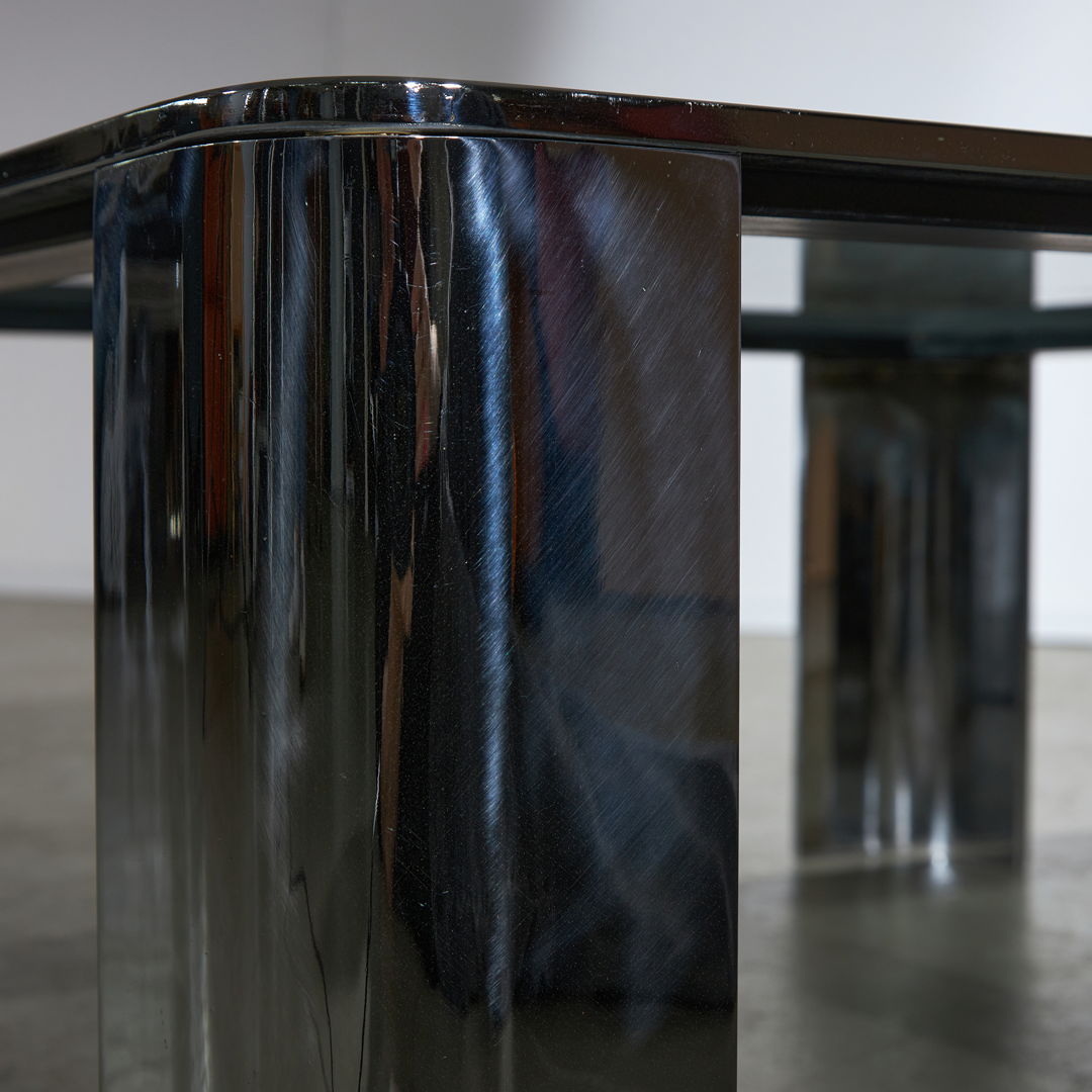 Wide, Chromed Leg Coffee Table With Smoked Glass Top