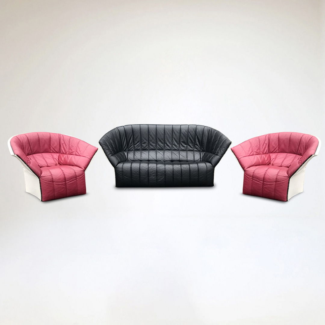 Moel leather living room set by Inga Sempé for Ligne Roset 2000s, set of 3