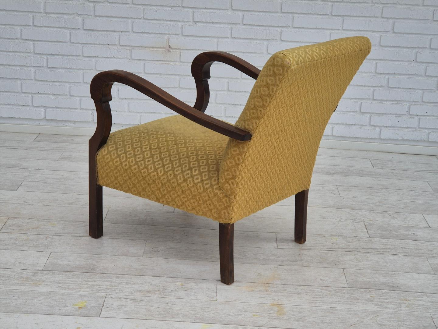 1950s, Danish design, armchair in original condition, furniture cotton/ wool fabric.