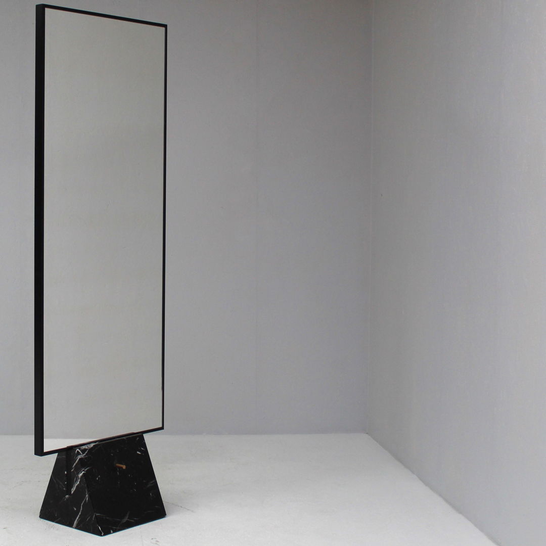 Vintage Italian Standing Mirror with Black Marble Base, 1970s