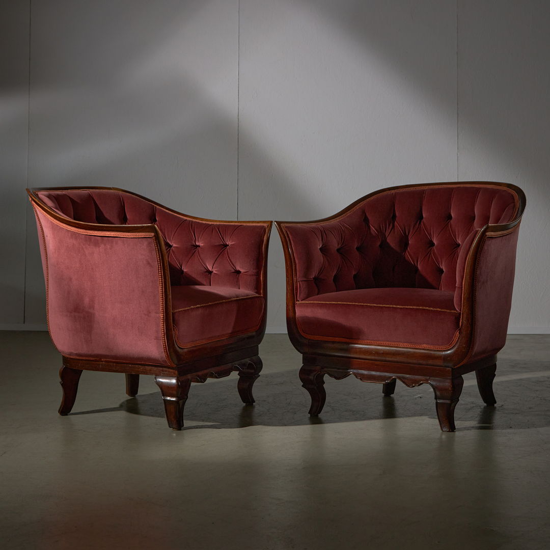 Velvet Armchair Pair by Lajos Kozma, 1925