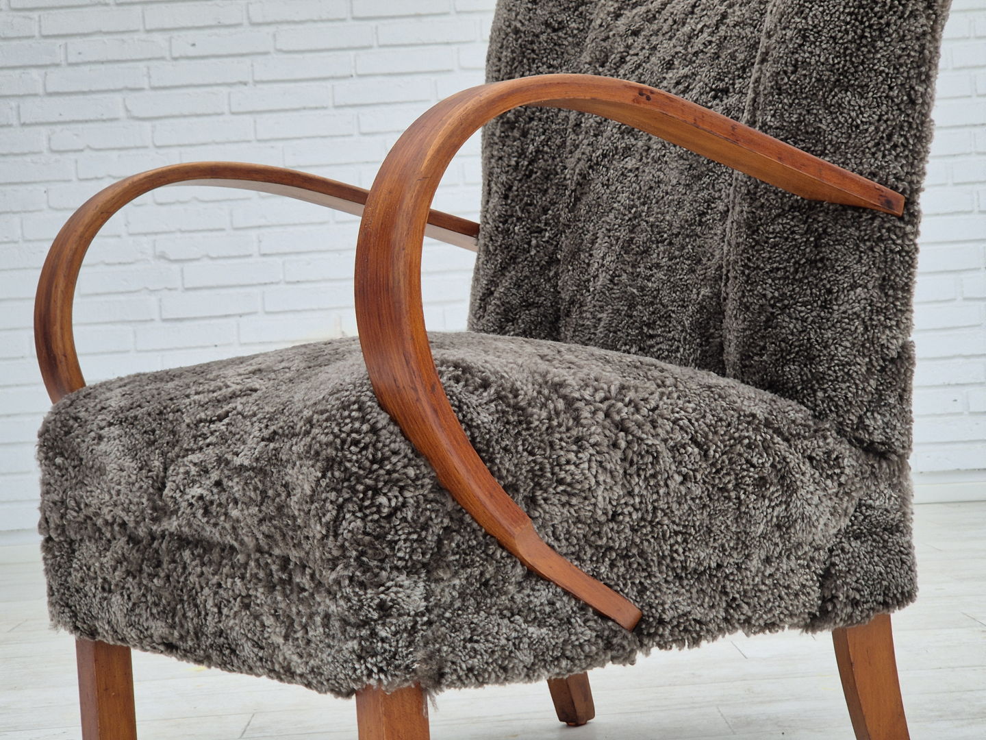 1950s, Danish design, refurbished armchair, geniue sheepskin "Wellington".