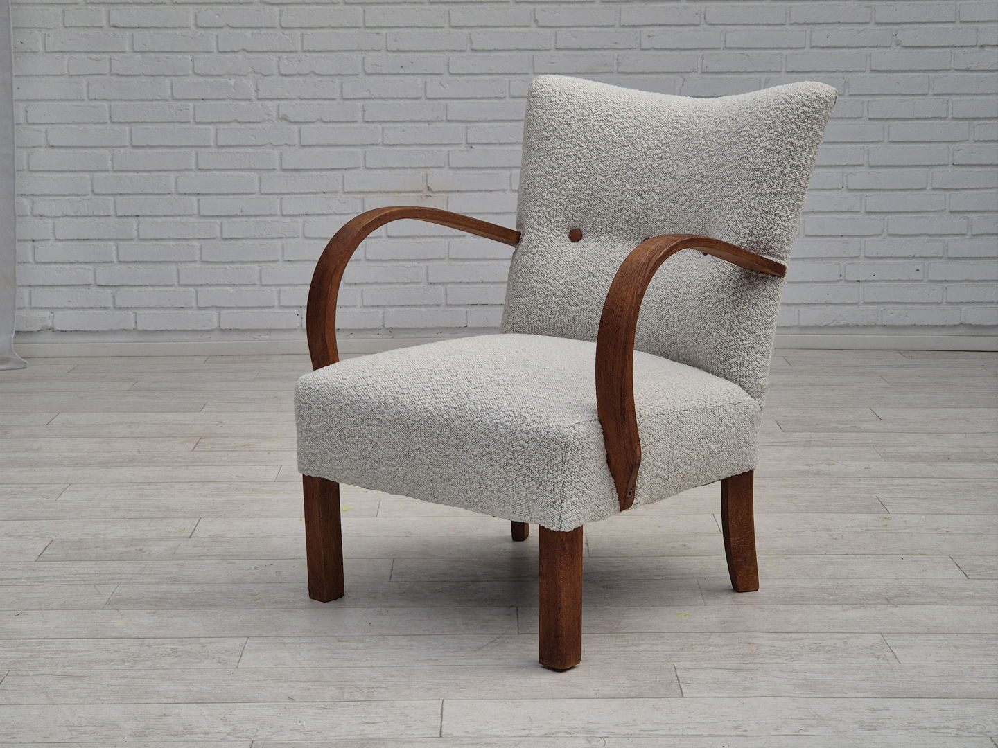 1960s, reupholstered Danish art-deco armchair, beech wood, leather.