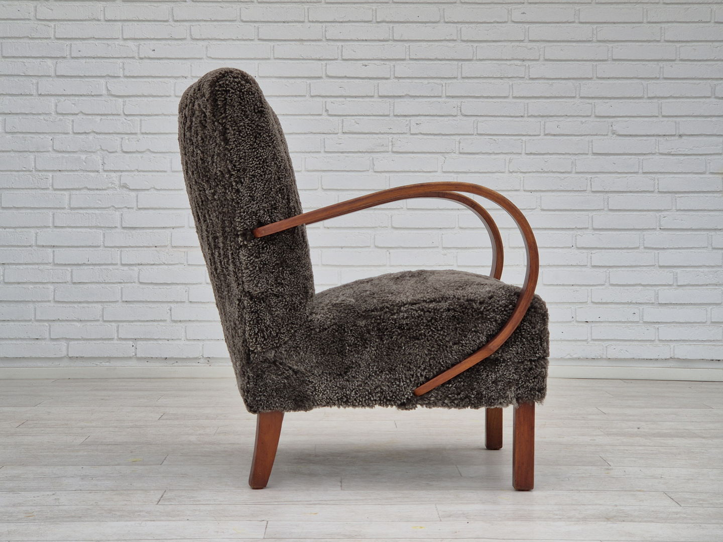 1950s, Danish design, refurbished armchair, geniue sheepskin "Wellington".