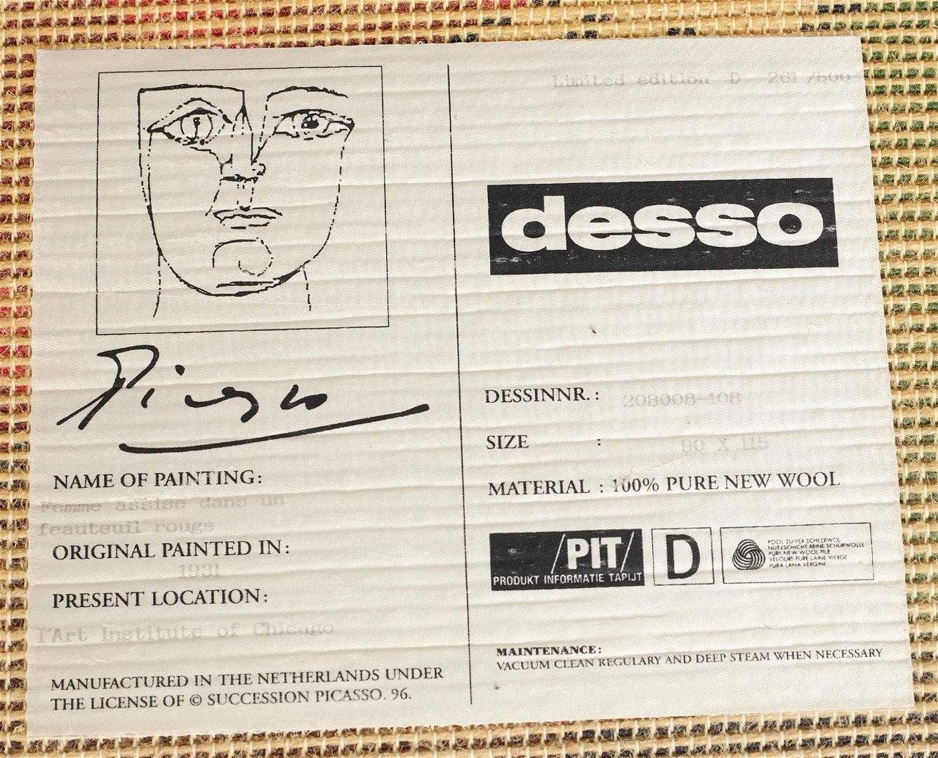 Pablo Picasso rug for Desso, 1990s