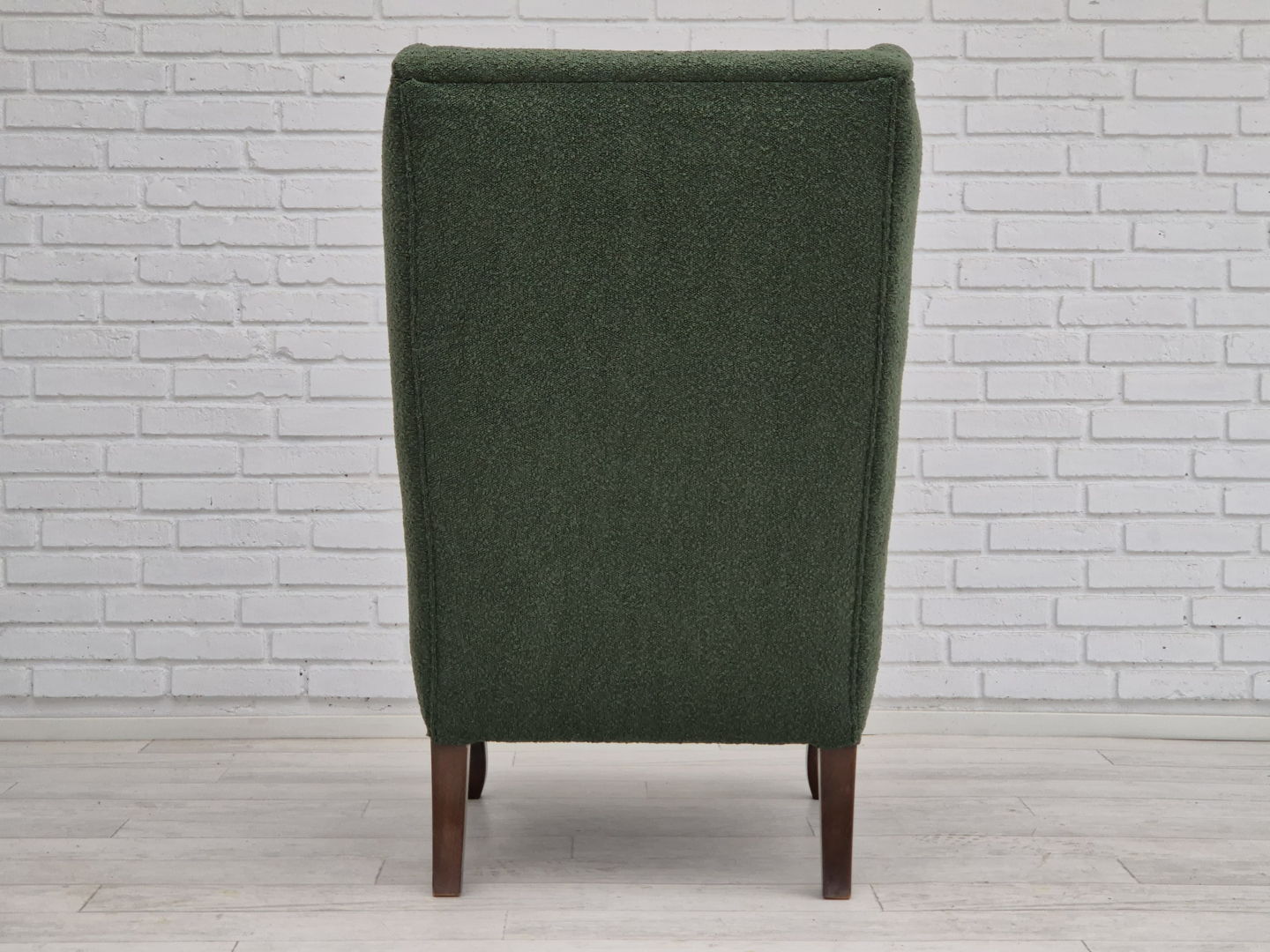 1950s, Danish design, restored high-back wingback chair, bottle green, beech wood.