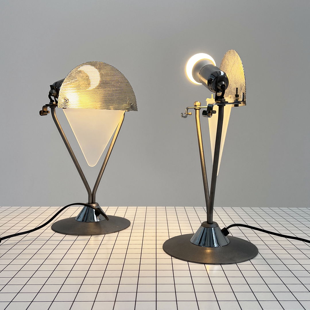 Pair of Table Lamps in Perforated Metal & Glass from Stilux Milano, 1980s