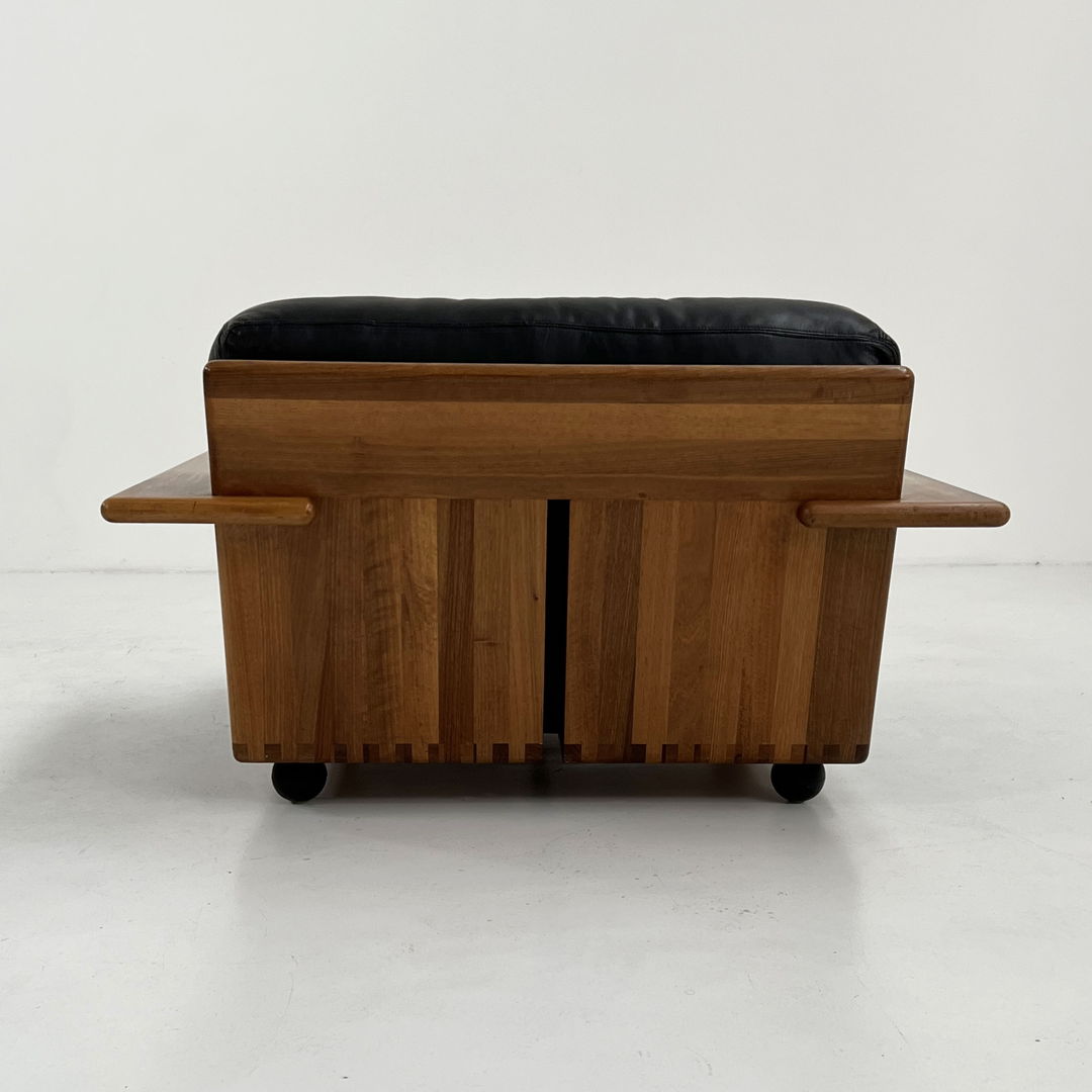 Pianura Armchair in Black Leather by Mario Bellini for Cassina, 1970s