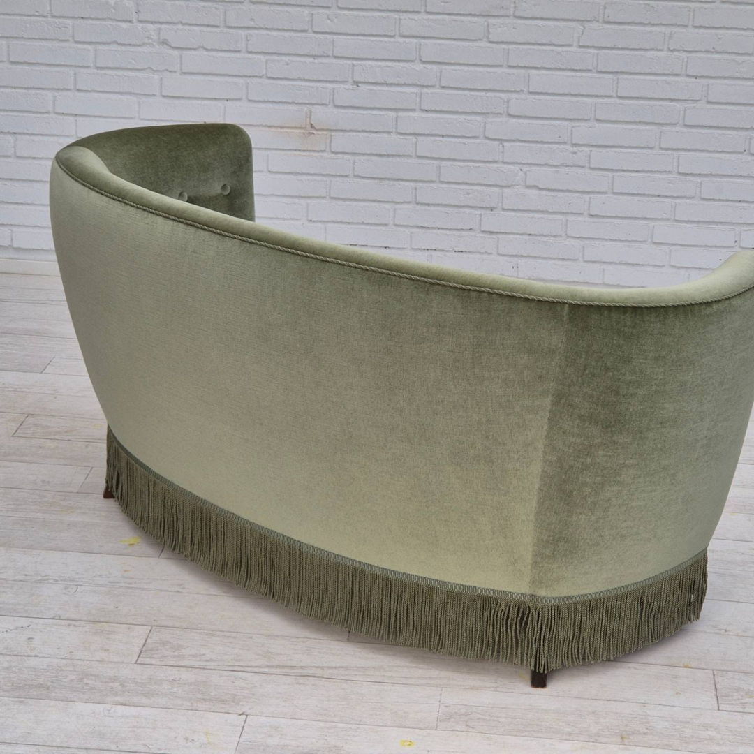 1970s, Danish 2 seater "Banana" sofa, original condition, furniture velour, beech wood.